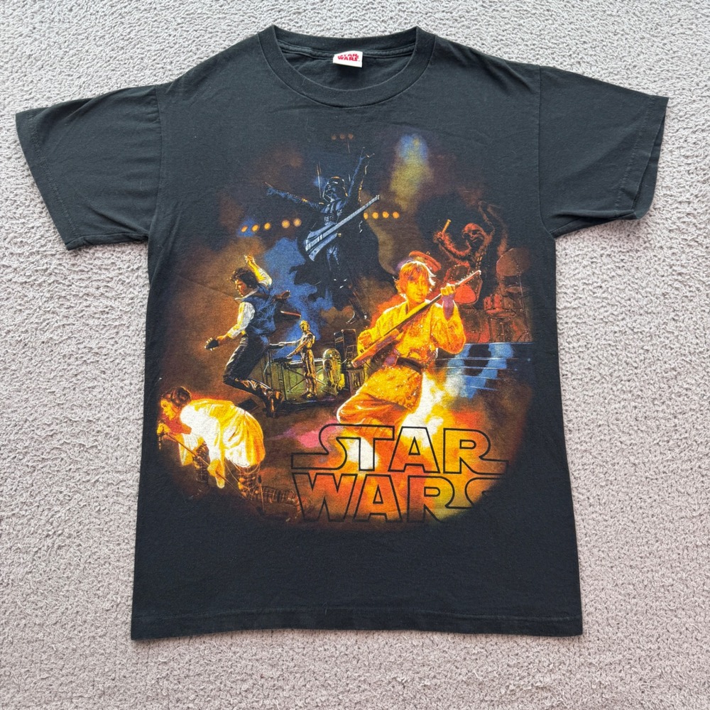 Vintage 90s Star Wars Luke Skywalker Darth Vader Lucasfilm T-Shirt Black Small